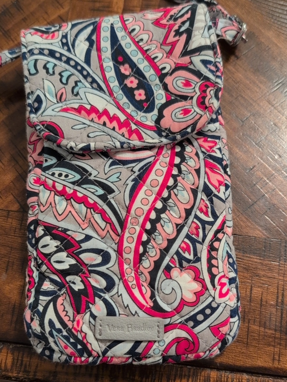 Vera Bradley Quilted Paisley Crossbody Phone Pouch in Pink and Navy